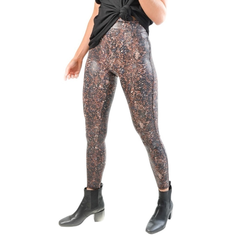 Spanx Faux Leather Snake Shine Leggings In Mocha‎ Snake Small